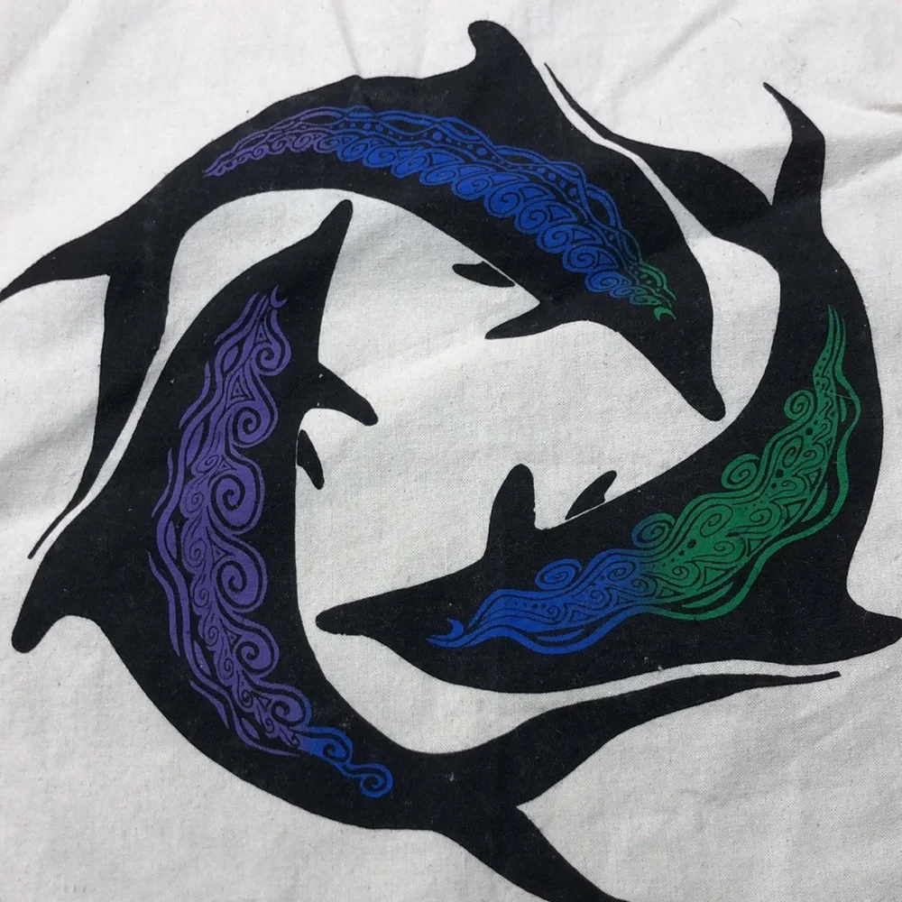 100% Cotton Three Dolphins in a Circle Tote Bag - Picture 4 of 7